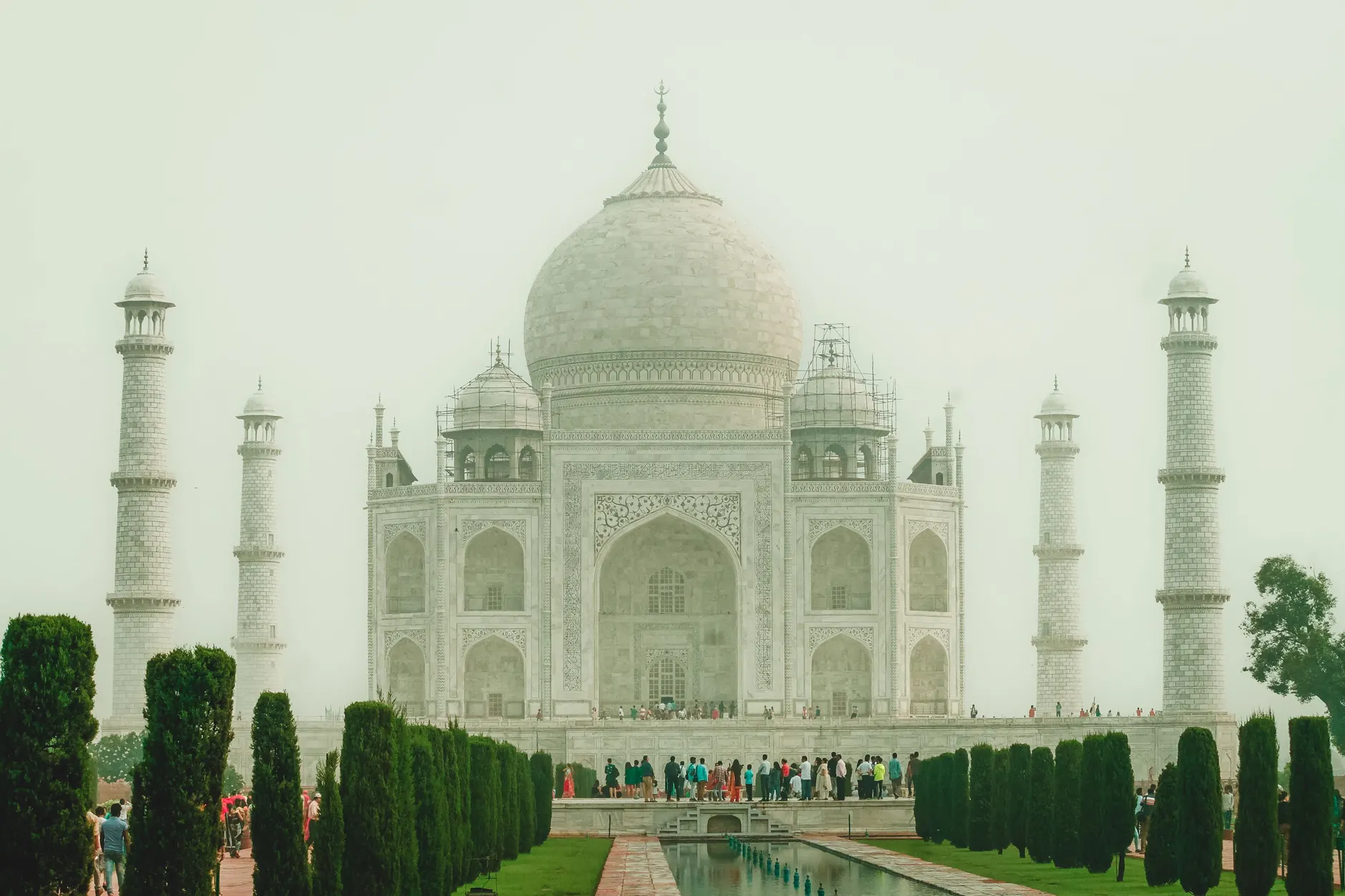 The Taj Mahal and its reflecting pool in Agra