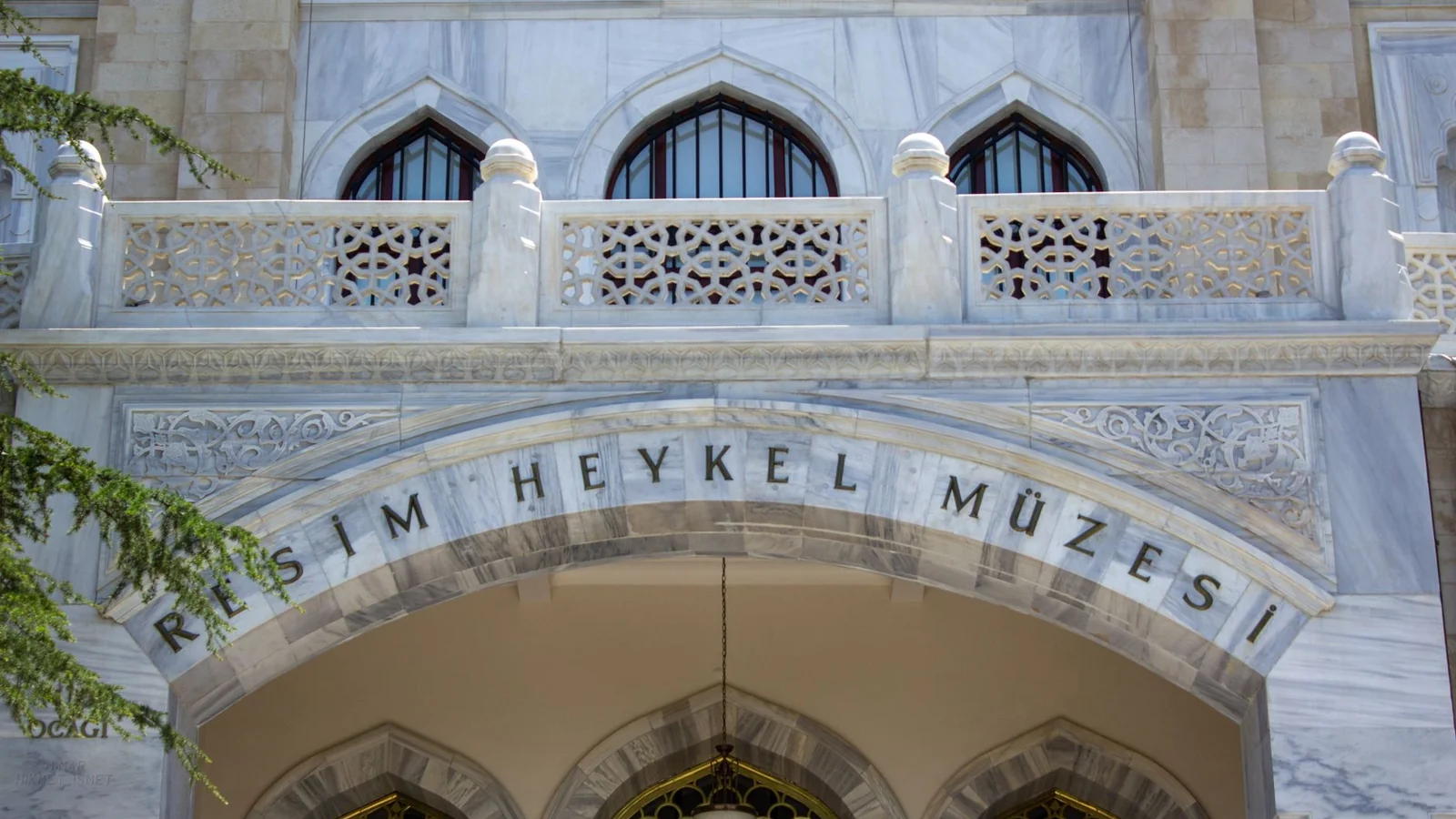 Carved entrance and museum lettering on Ankara’s Painting and Sculpture Museum façade.