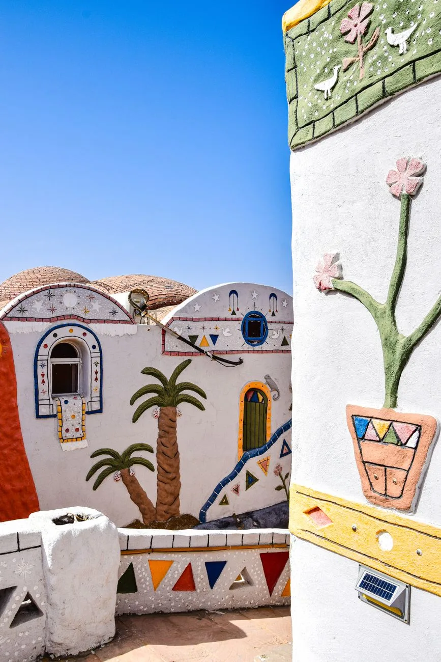 Painted Nubian house walls and geometric decoration in Aswan