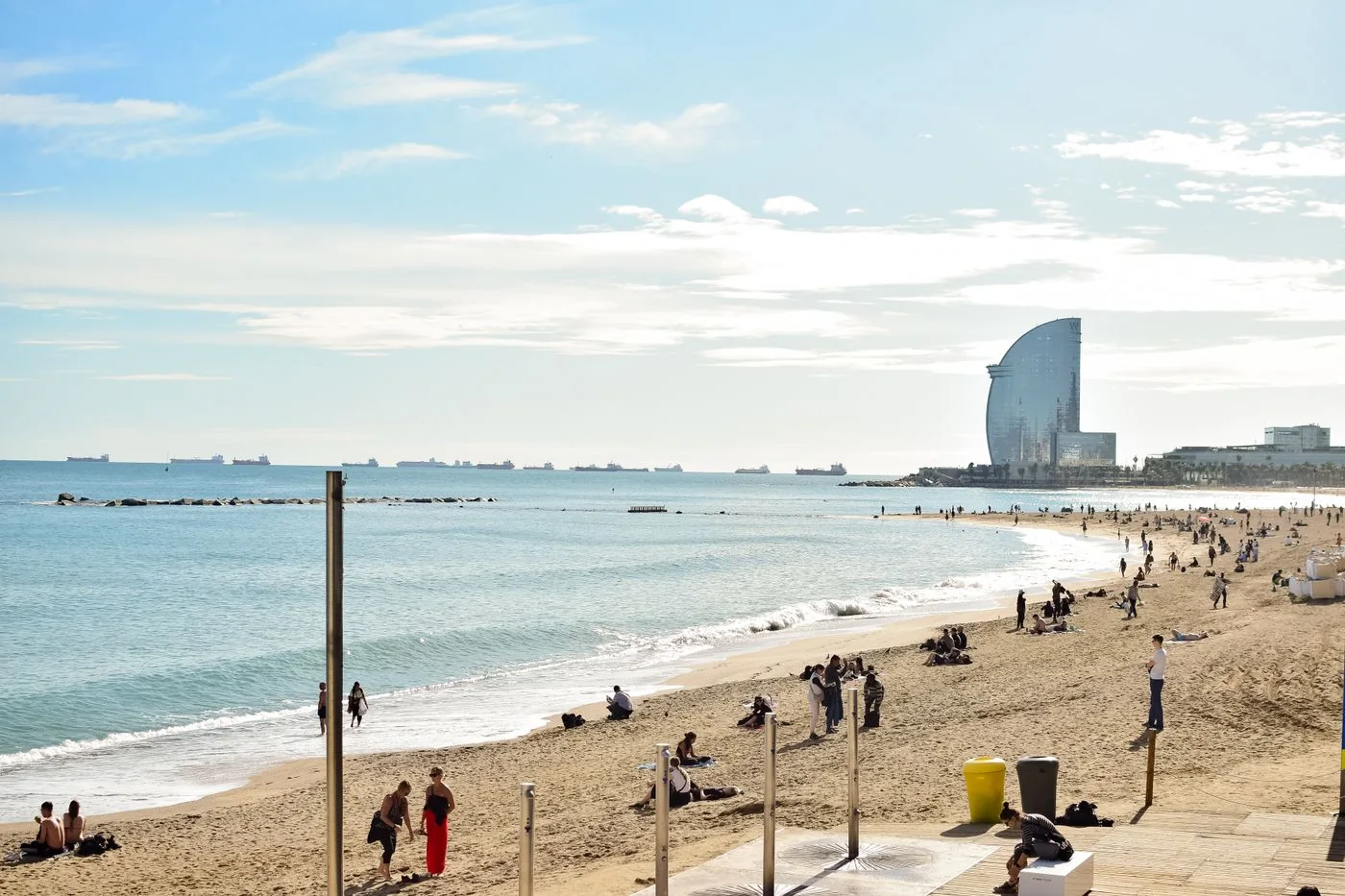 People on Barceloneta beach in Barcelona