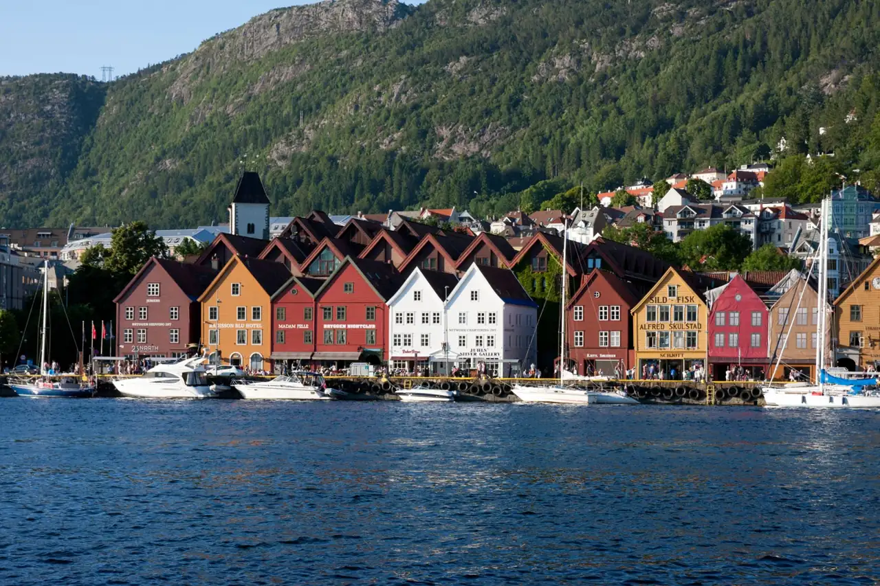 Bergen’s Bryggen waterfront beneath Fløyen