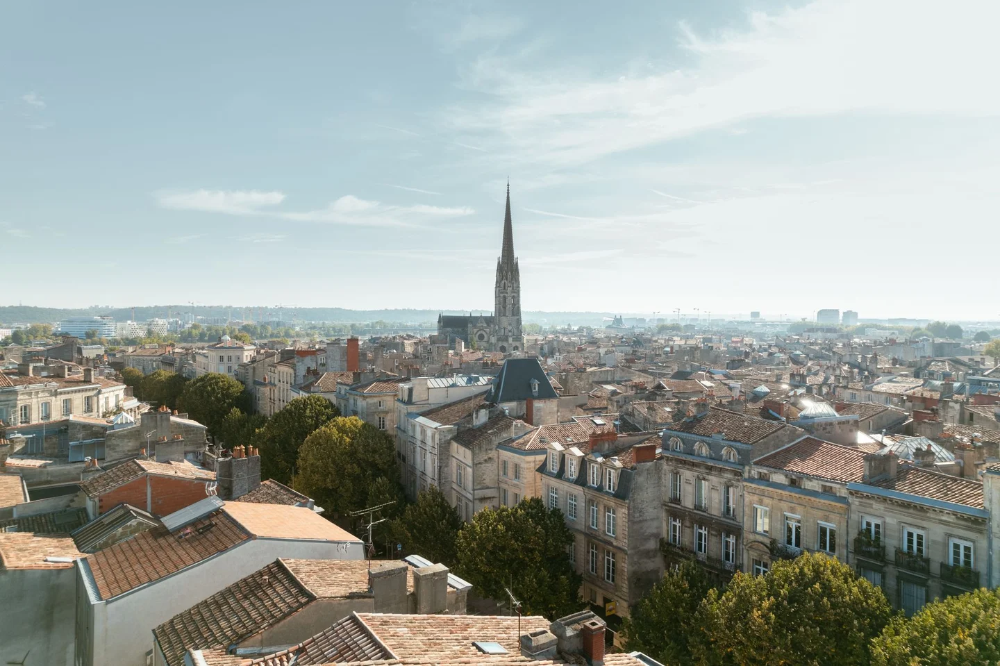 Bordeaux’s Saint-Michel spire rising above the rooftops of the old city