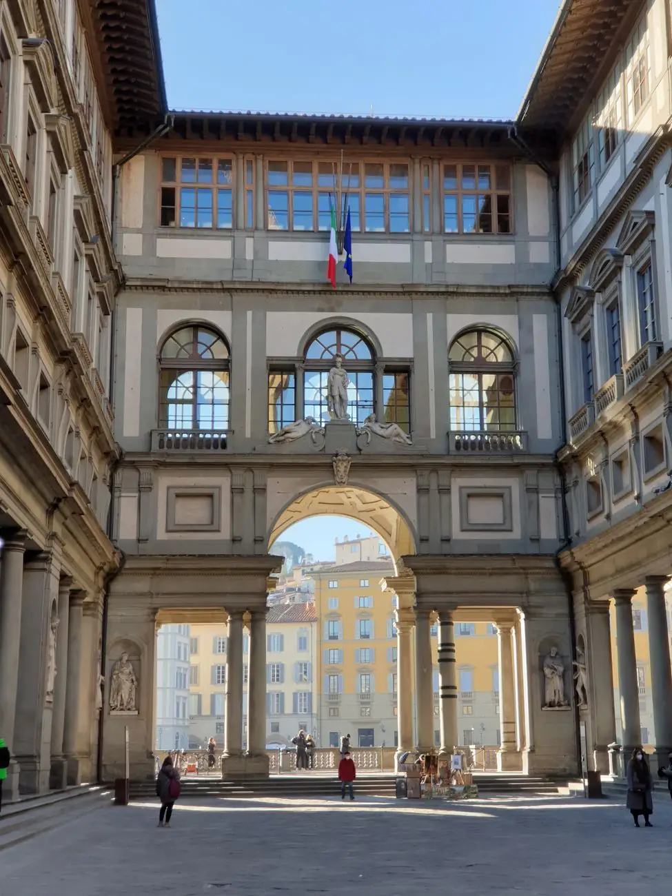 The Uffizi courtyard and its arcaded buildings in Florence