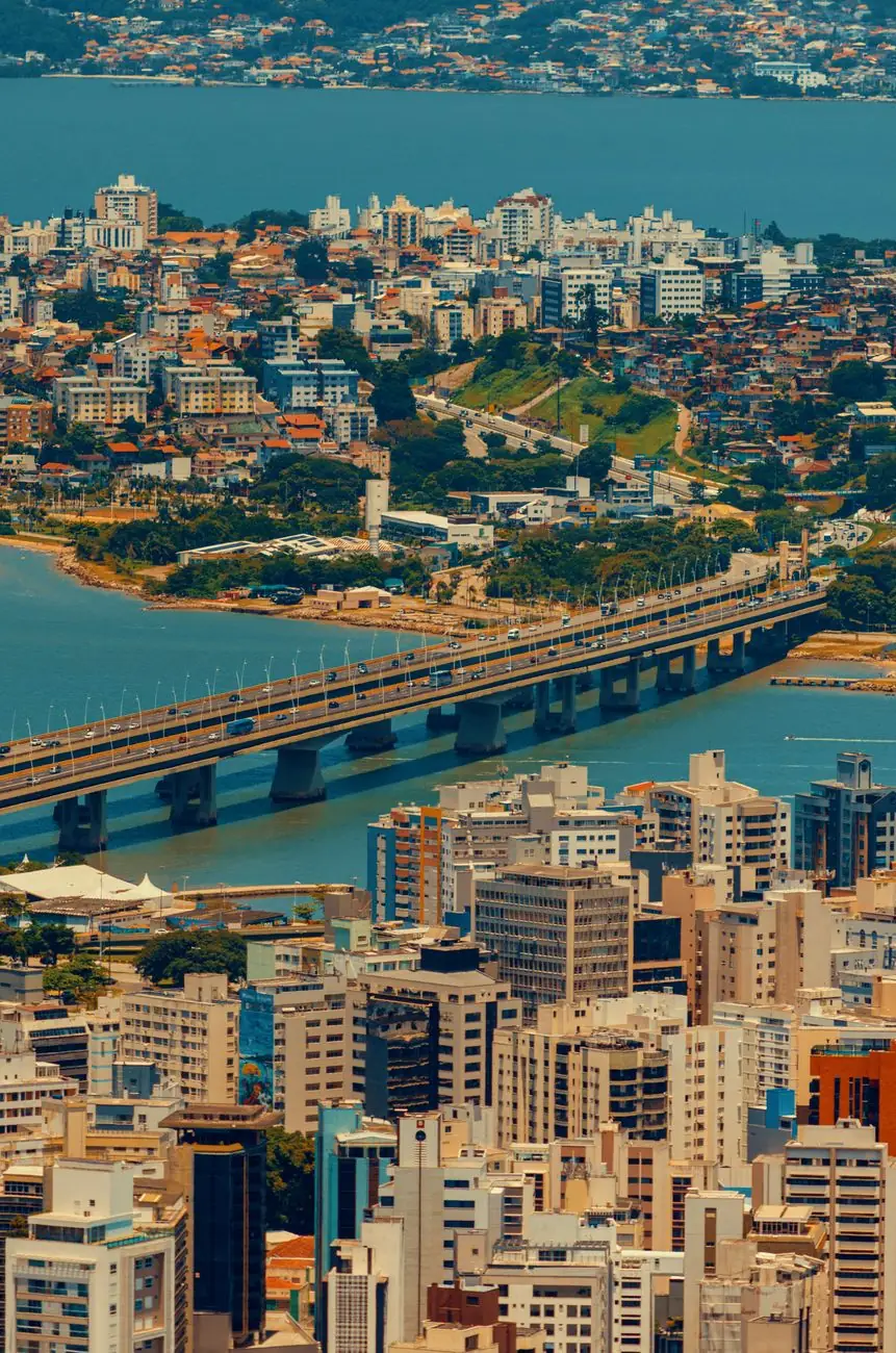 Florianópolis waterfront and the modern bridges connecting island and mainland