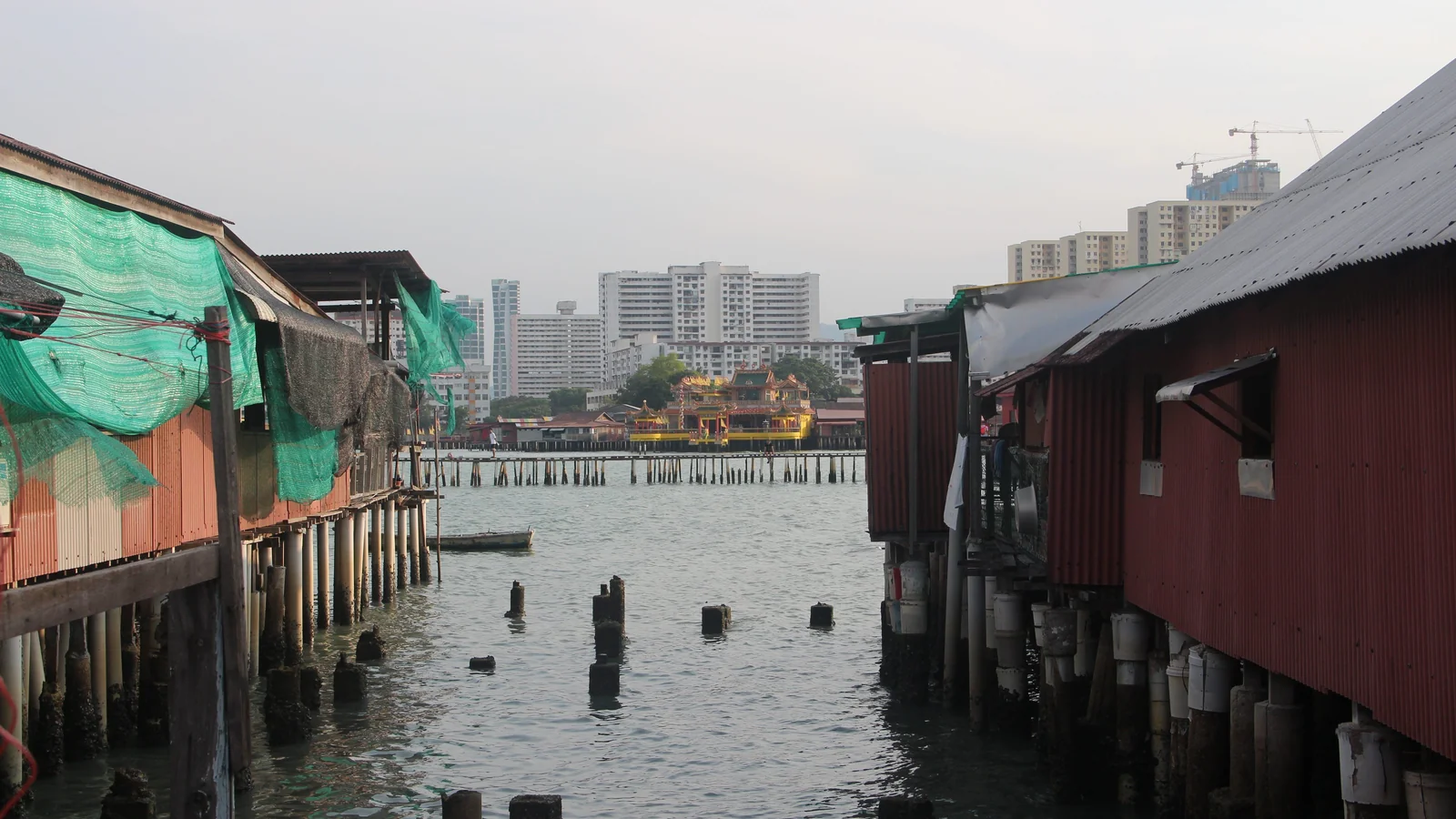Wooden homes on stilts above the water at George Town’s clan jetties.