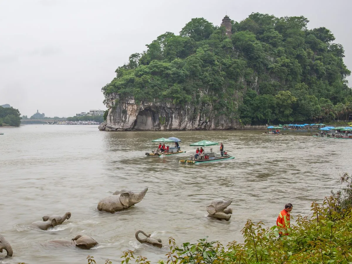 Elephant sculptures in the river below Elephant Trunk Hill in Guilin