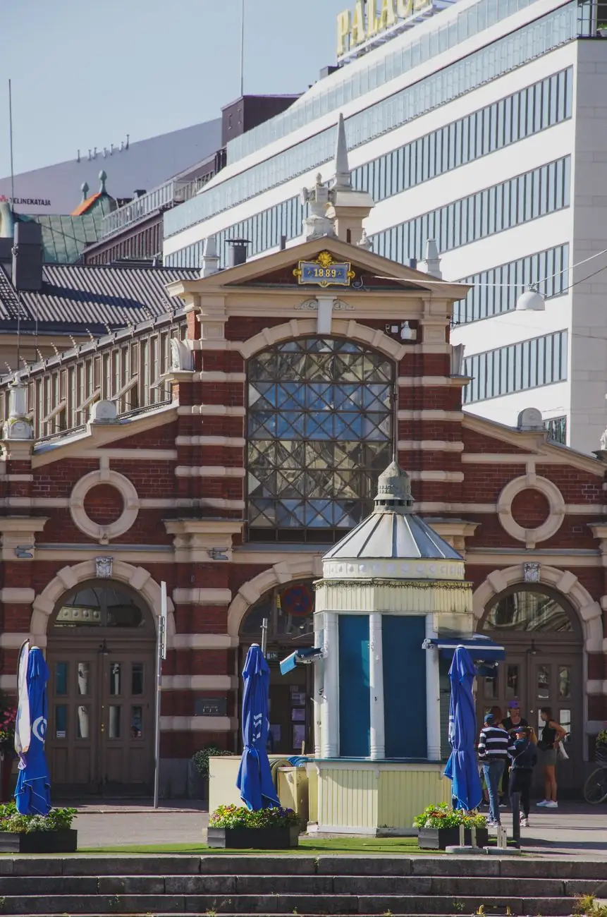 The Old Market Hall’s brick entrance in Helsinki