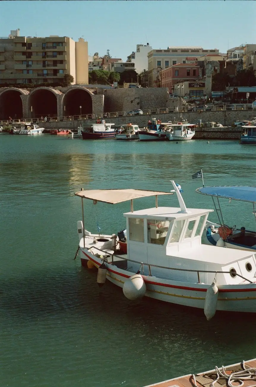 Fishing boats and Venetian arsenals on Heraklion’s old harbour
