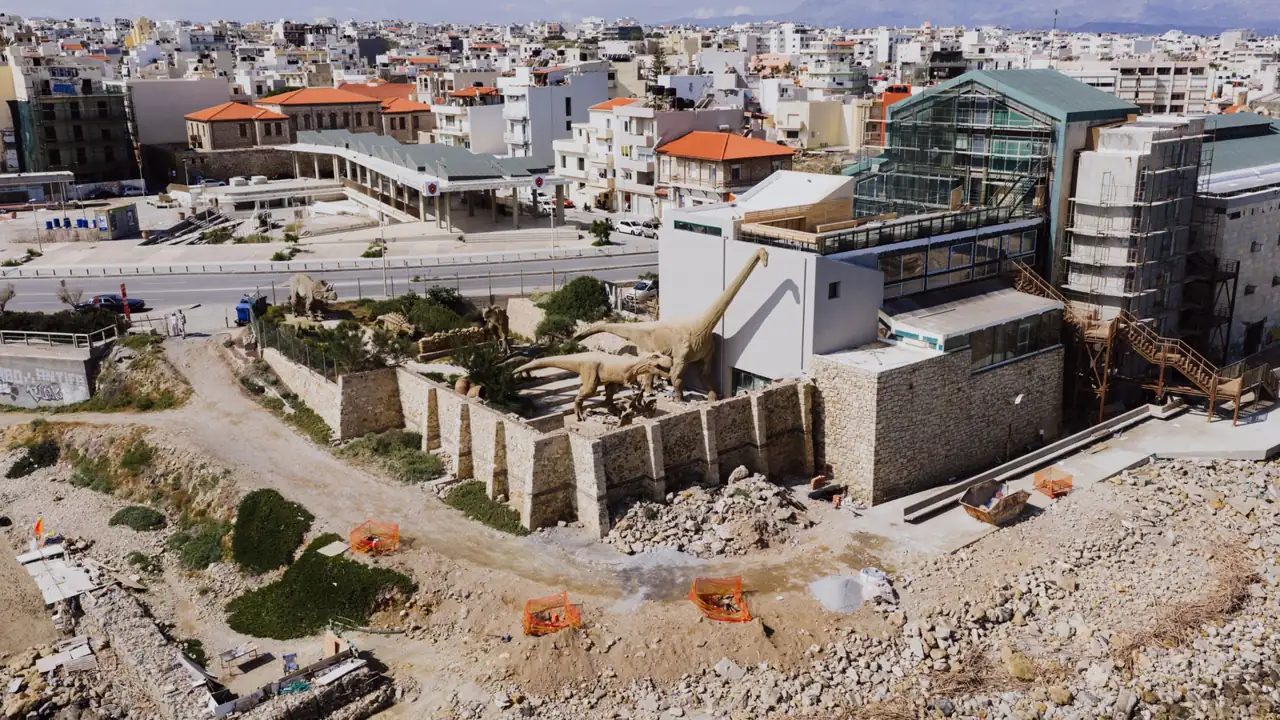 Natural History Museum of Crete and its outdoor dinosaur models in Heraklion