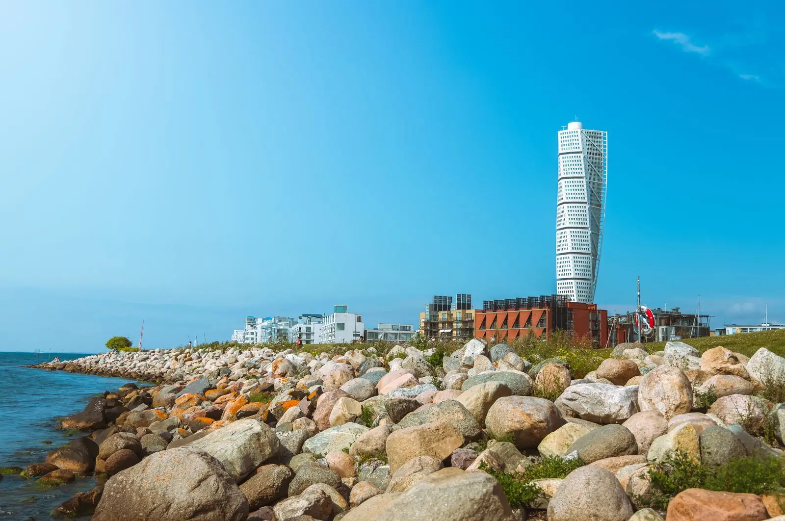 Turning Torso beyond Malmö’s rocky shoreline