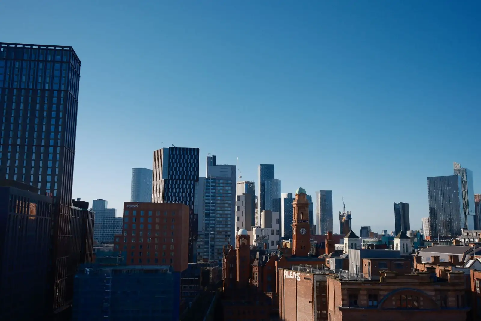 Manchester skyline with modern towers and Beetham Tower