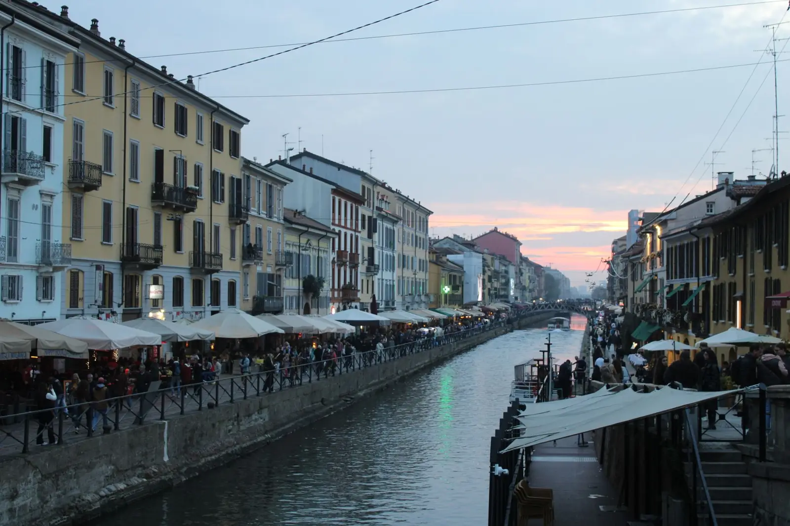 Naviglio Grande canal and waterside buildings in Milan