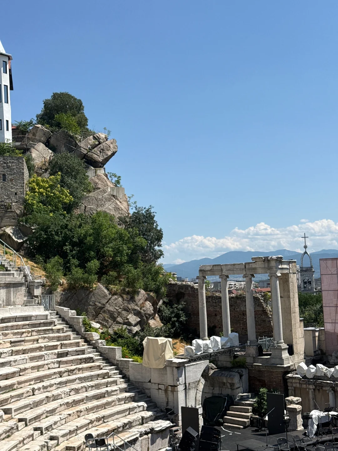 Stone seating and stage columns at Plovdiv’s Ancient Theatre