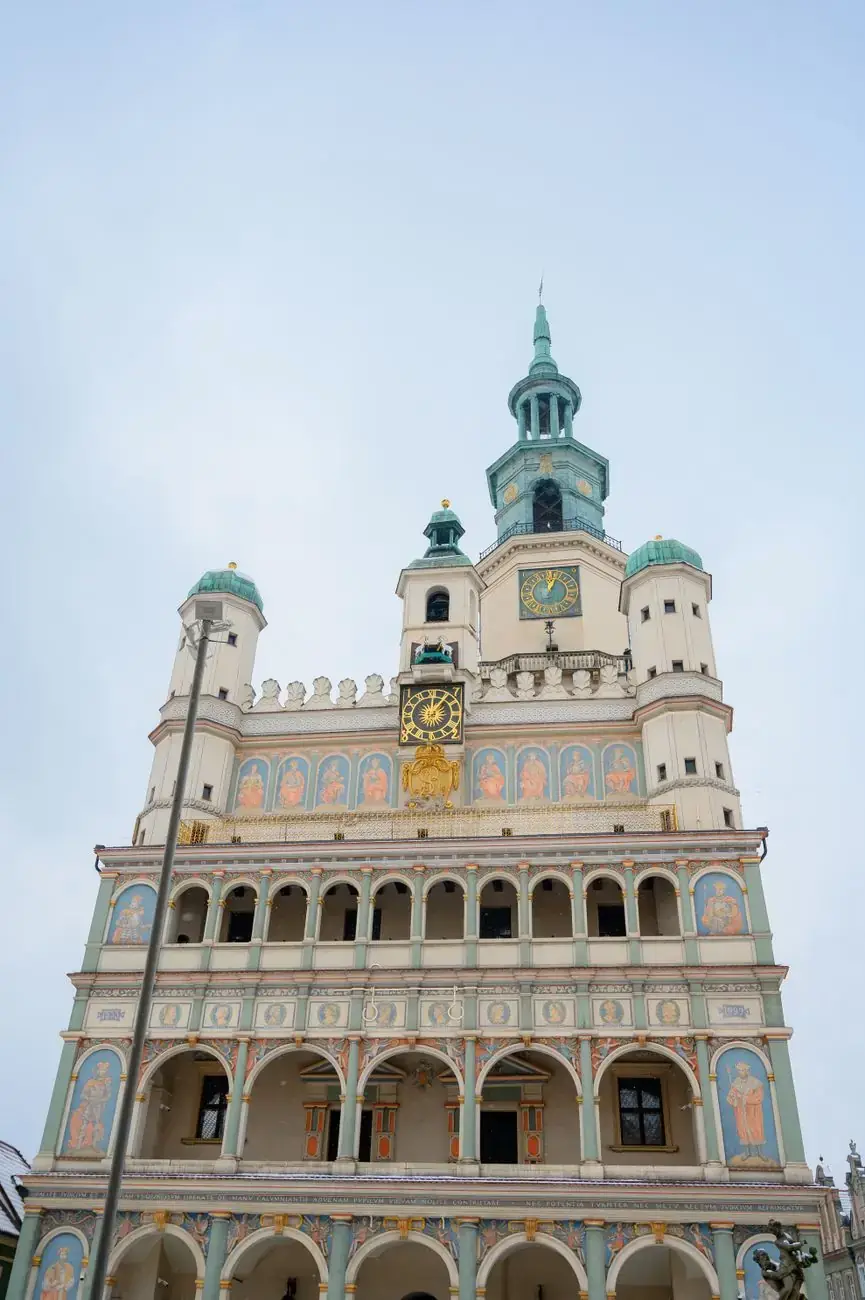 Poznań’s Renaissance Town Hall façade with arcaded galleries, corner turrets and the goat-clock tower