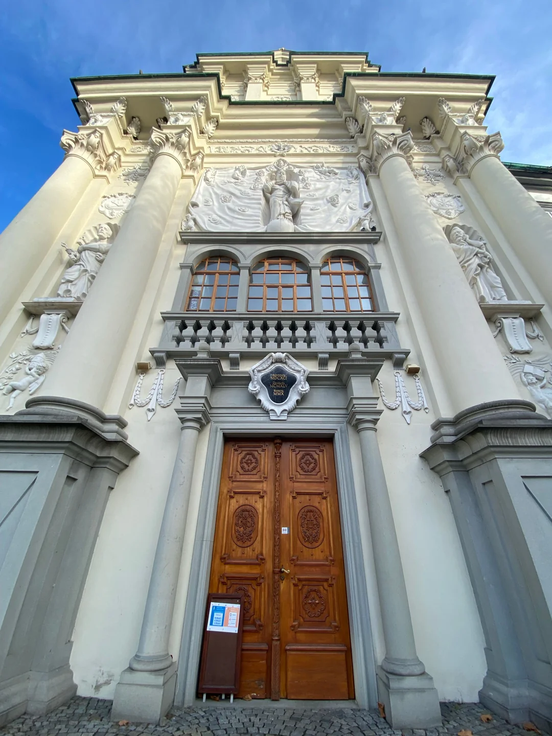 Reconstructed Baroque church facade at Ptuj’s Minorite monastery