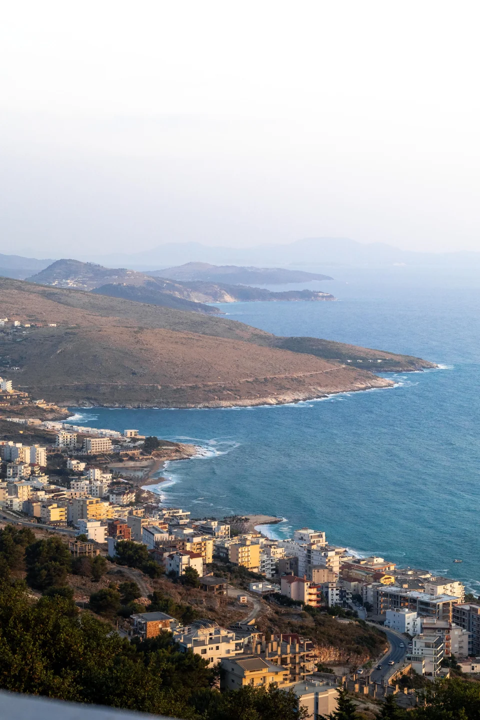Coastal panorama from the hills above Sarandë towards the Ionian Sea