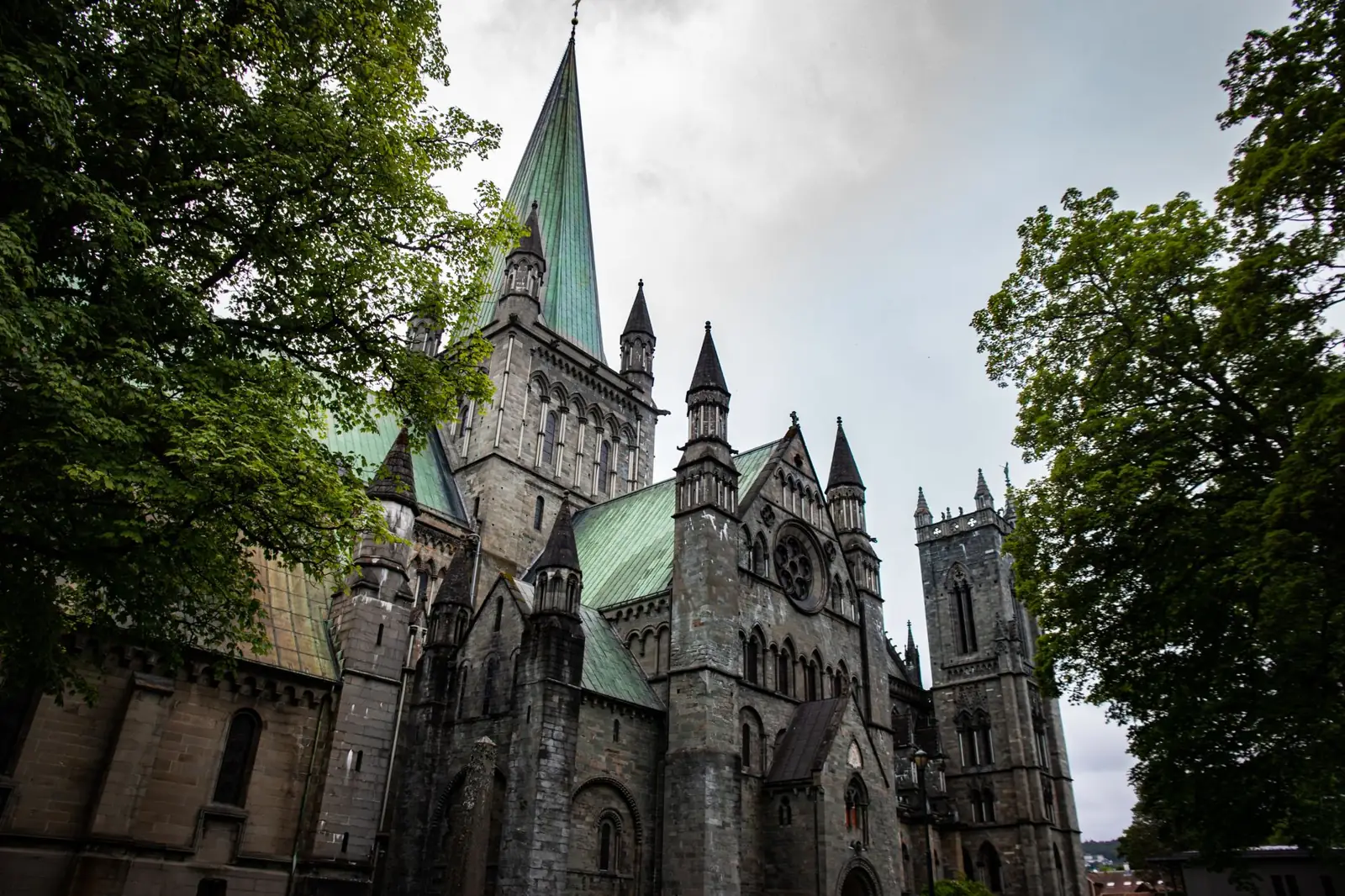 Nidaros Cathedral’s stone walls and spires in Trondheim