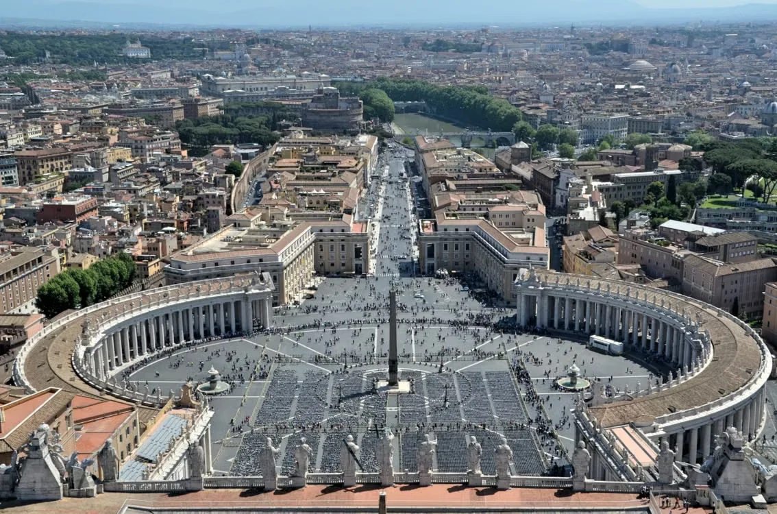 Aerial view of Saint Peter's Square and its colonnades in Vatican City