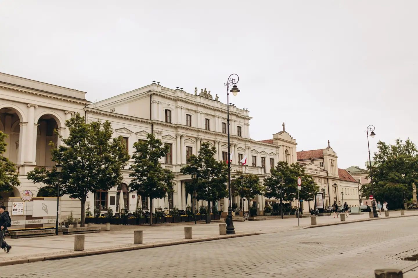 Polonia House and historic façades along Krakowskie Przedmieście in Warsaw
