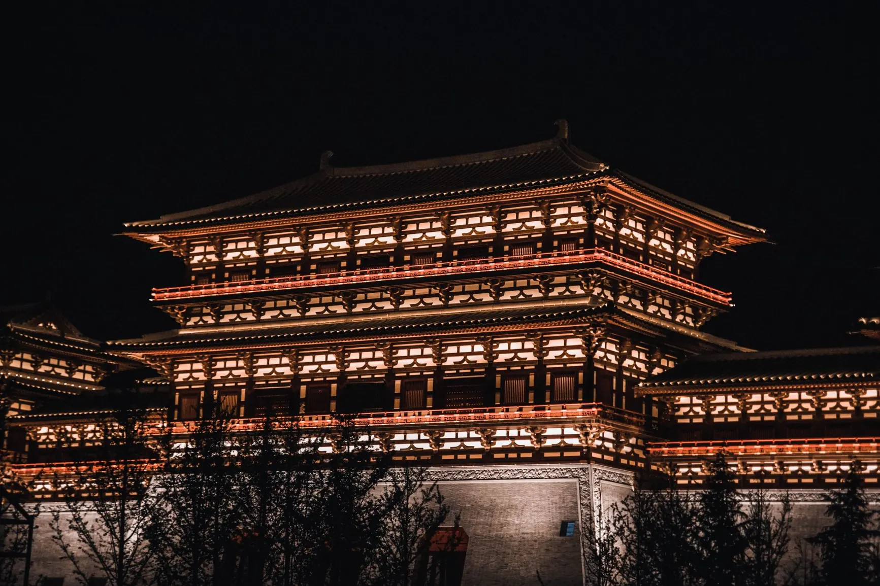 Xi’an’s Drum Tower illuminated at night