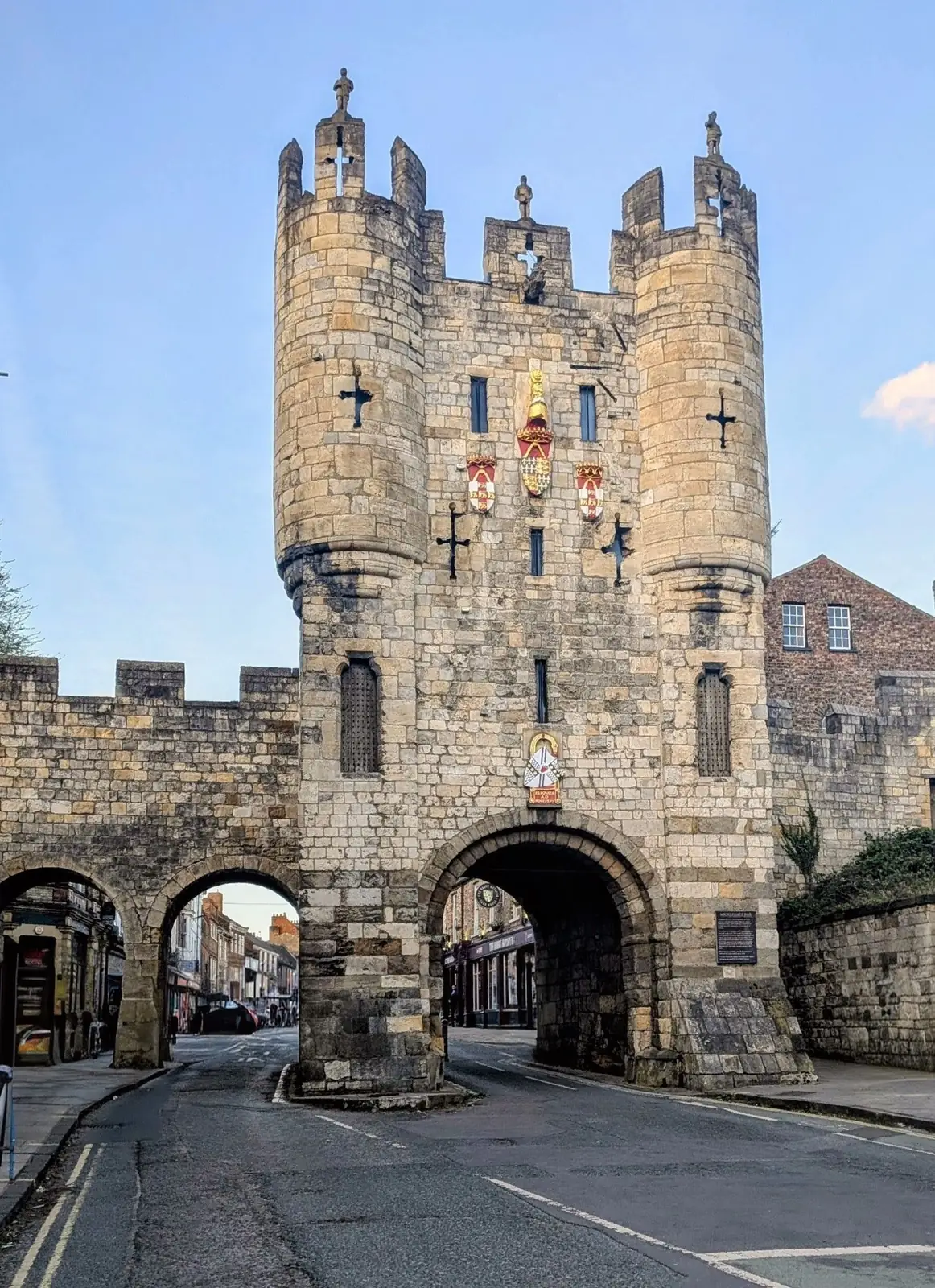 Micklegate Bar in York with its stone arches and towers