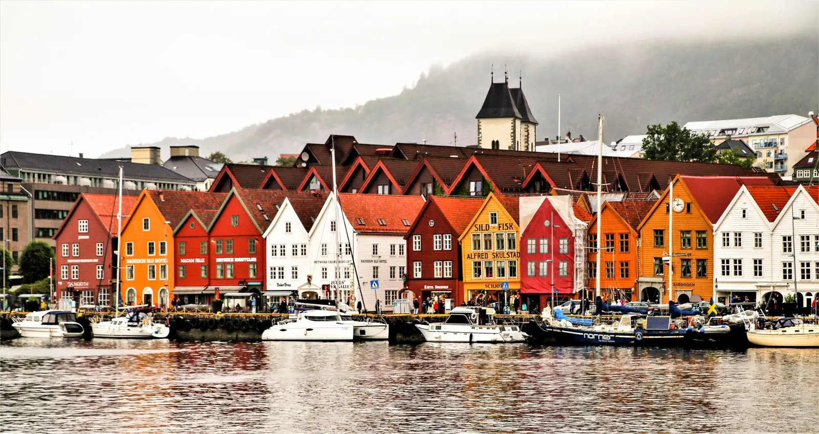 Bryggen’s gabled timber buildings beside Bergen harbour