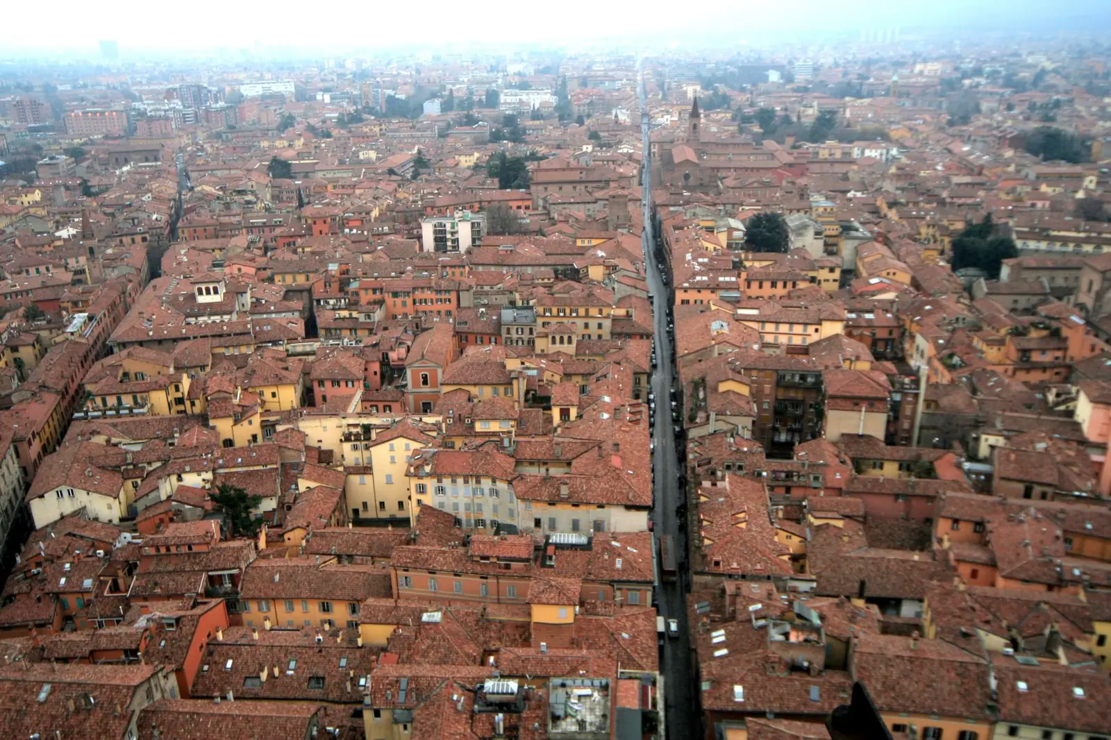 Bologna’s red roofs and medieval towers seen from above