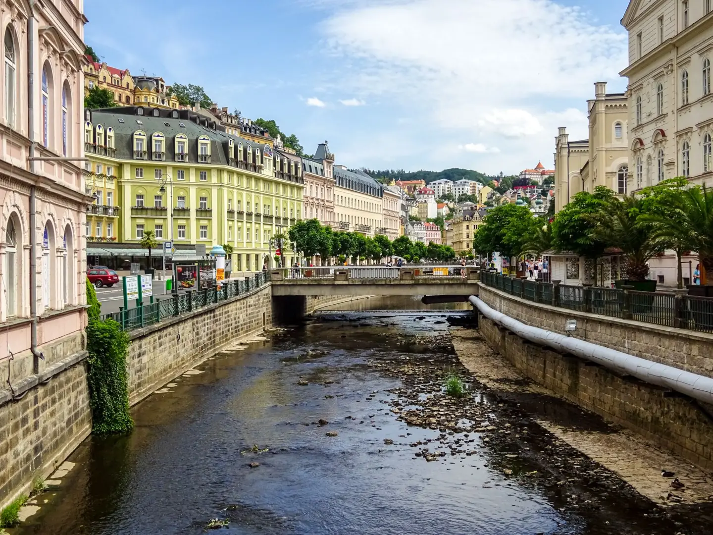 The Teplá River between Karlovy Vary’s ornate historic spa buildings