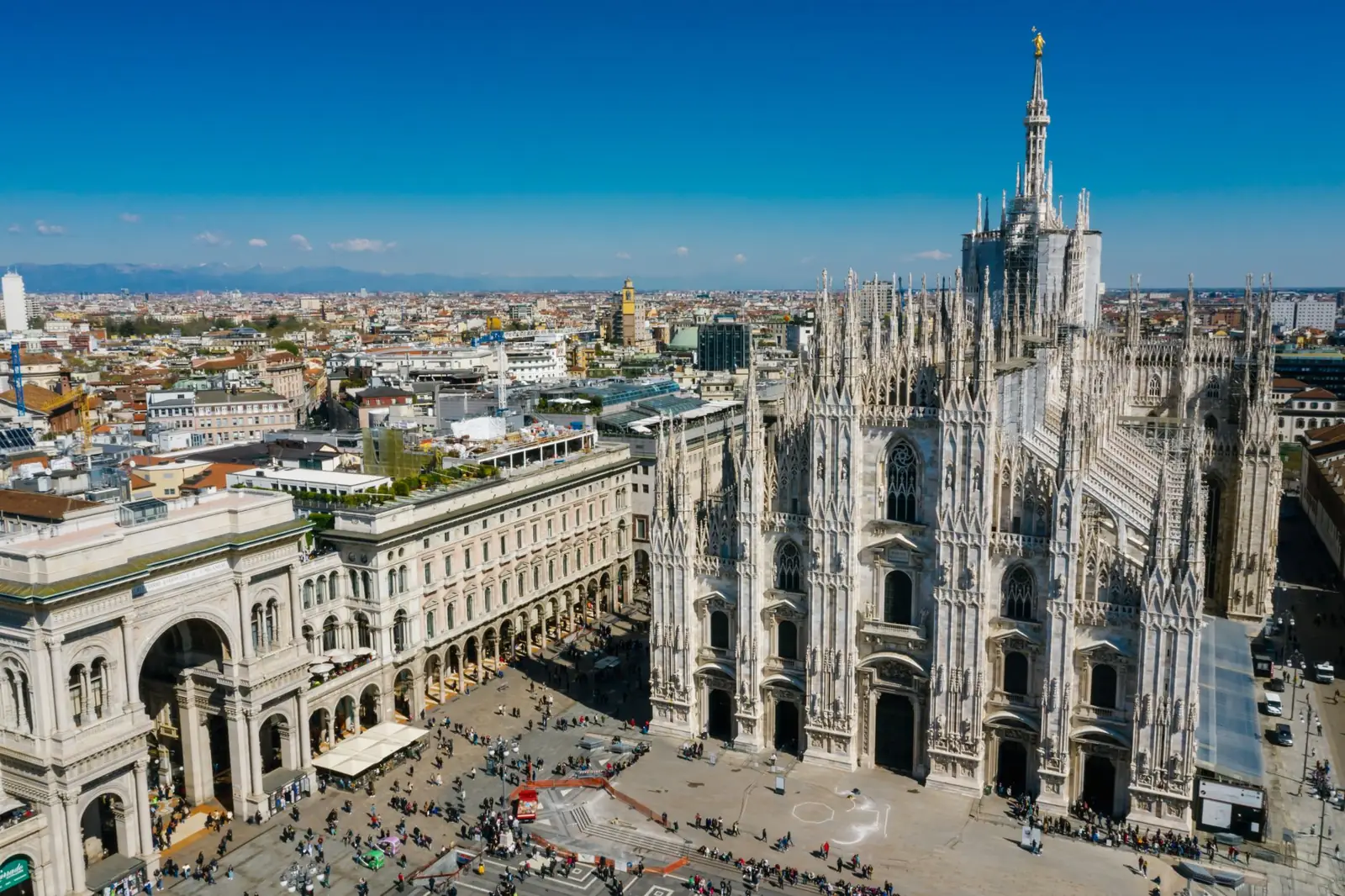 Milan Cathedral and Piazza del Duomo seen from above