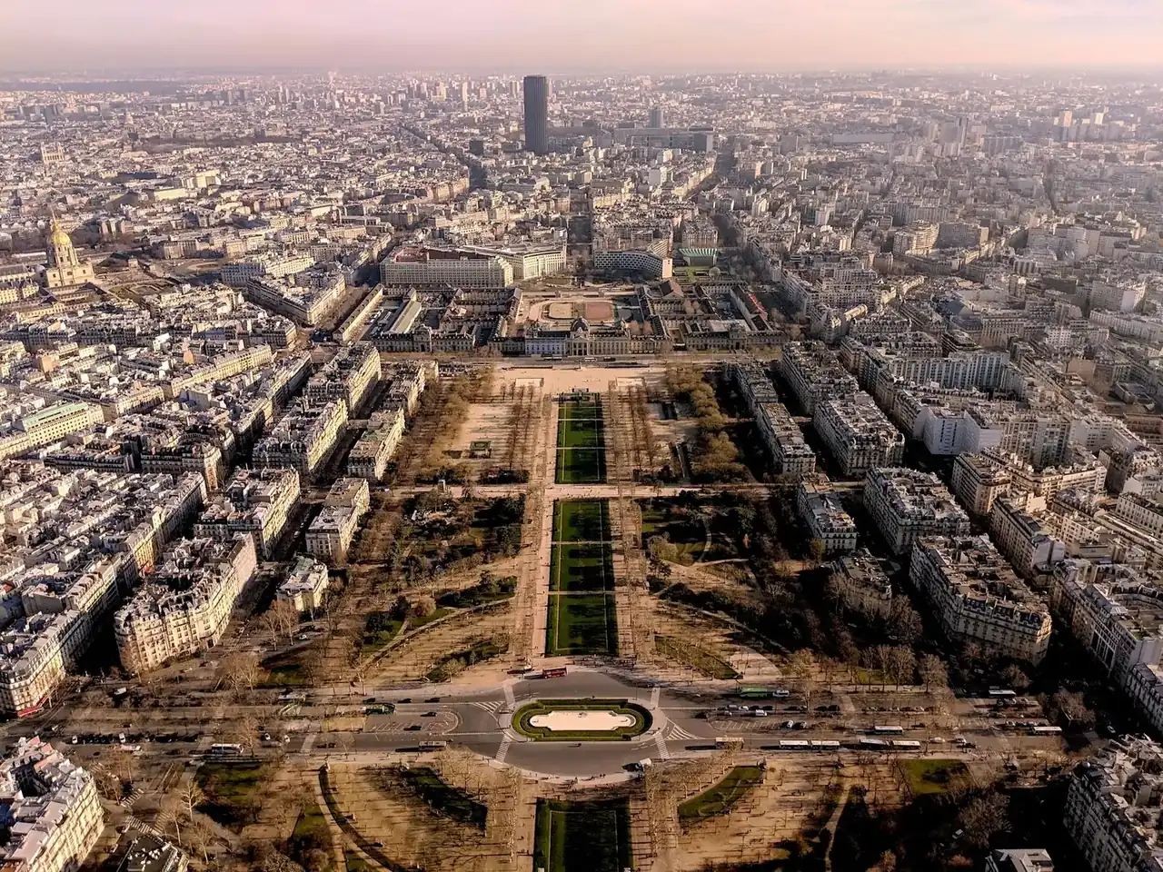 The Tuileries and Louvre complex in central Paris from above
