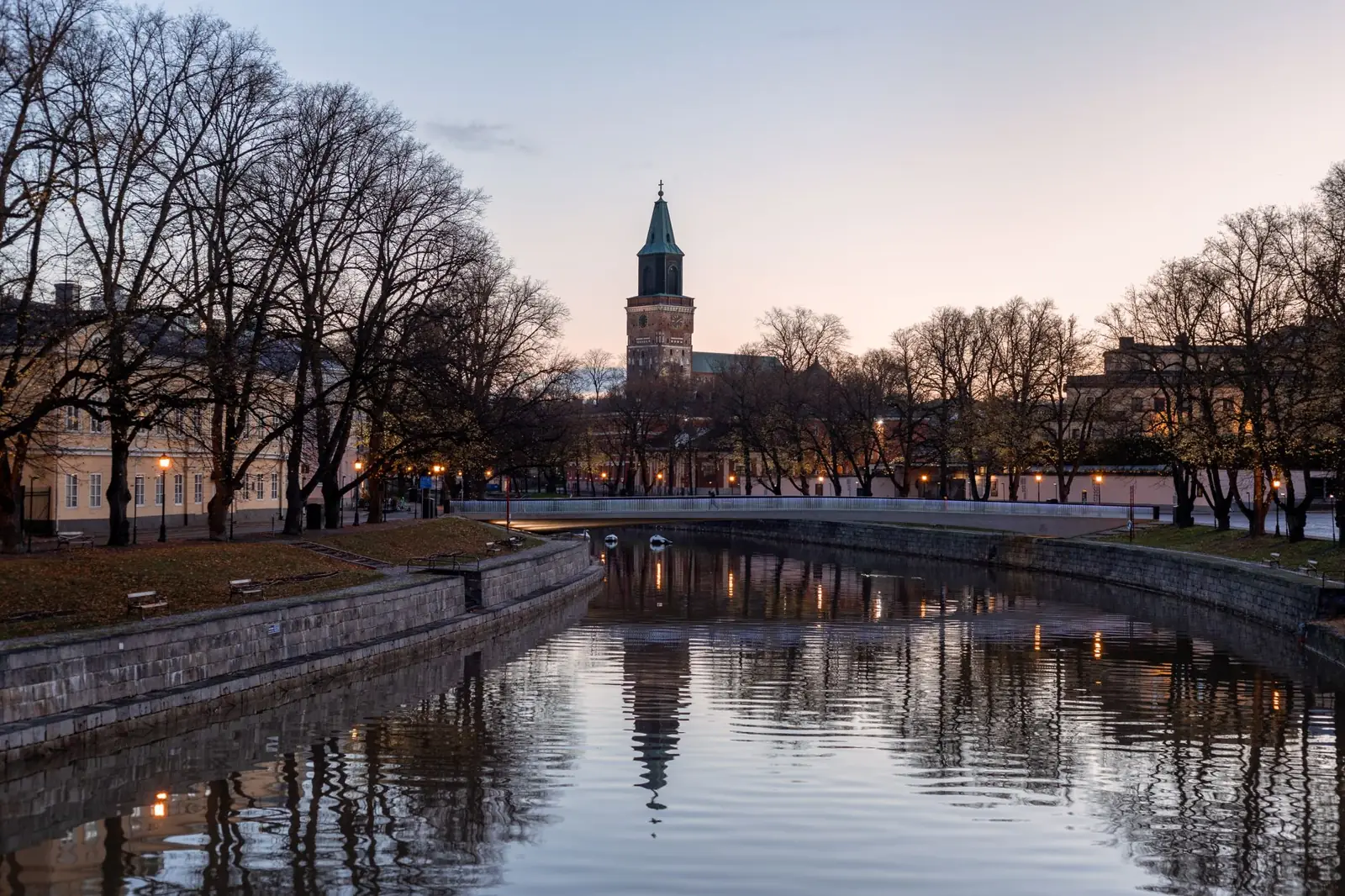 Turku Cathedral across the Aura River in the cool season